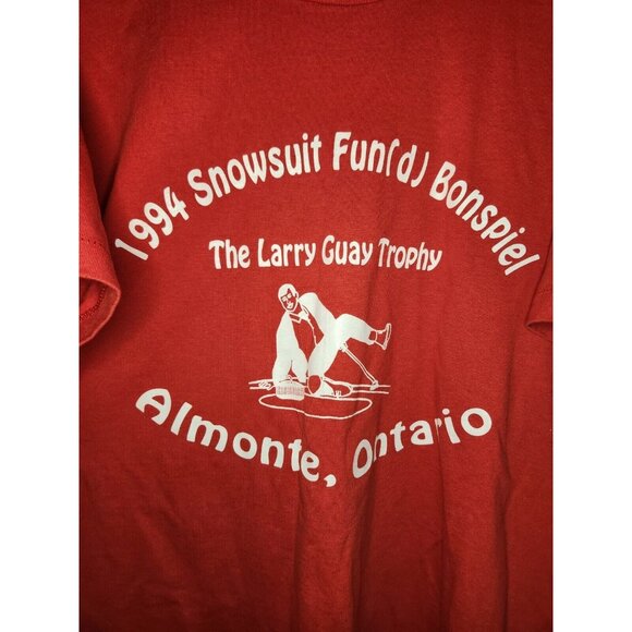Vintage T-Shirt Single Stitch Red 1994 Curling Ontario Size Large Made In Canada - Picture 2 of 5